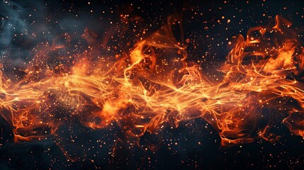 Fiery Abstract Nebula, Intense Flames and Sparks on a Dark Background
