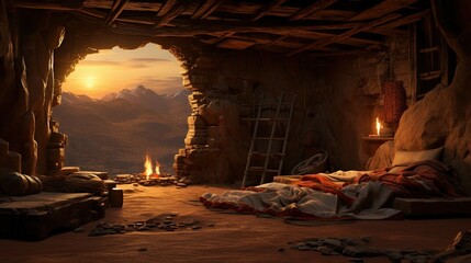 Interior of church. AI generated art illustration.