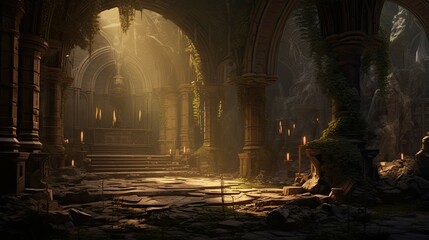 Interior of church. AI generated art illustration.