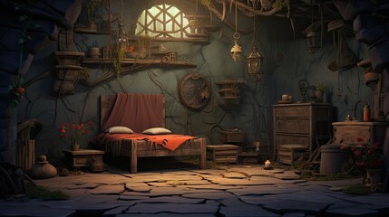 Interior of church. AI generated art illustration.