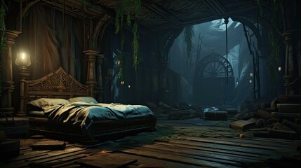 Interior of church. AI generated art illustration.