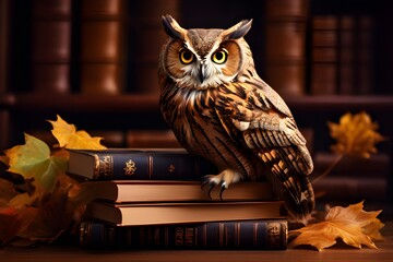 Scholarly Wisdom: Wise Owl on Books for Education Platform Background - Hand Edited Generative AI