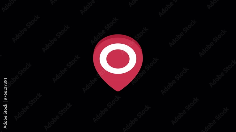 Wall mural 3d animation of location pin gps icon in red color on transparent background alpha channel