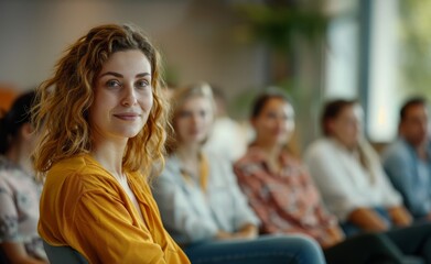 Workplace wellness seminar with employees participating in a stress management workshop, promoting mental health in the corporate environment.