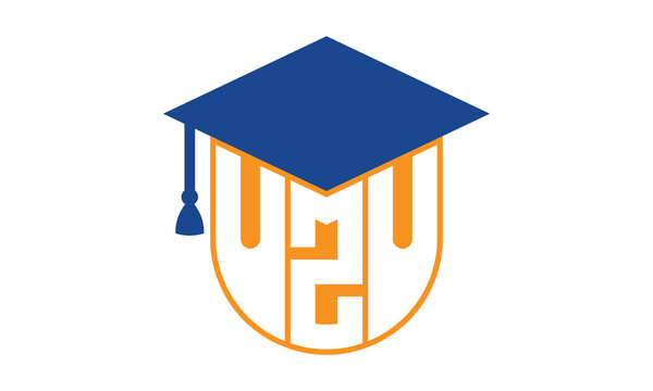 UZU initial letter academic logo design vector template. school college logo, university logo, graduation cap logo, institute logo, educational logo, library logo, teaching logo, book shop, varsity	
