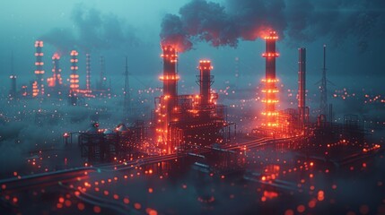 Environmental problem low poly art illustration. 3D polygonal factory pipes producing gases. Industrial air pollution concept with connected dots and lines. Environmental problem modern wireframe - obrazy, fototapety, plakaty