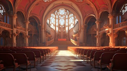Interior of the church. AI generated art illustration. - obrazy, fototapety, plakaty
