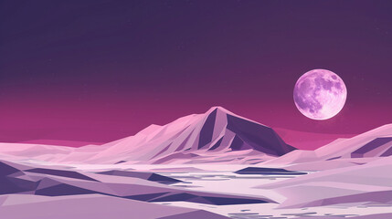 A retro-futuristic illustration of a lunar landscape with a large moon and distant planet against a star-speckled teal sky.