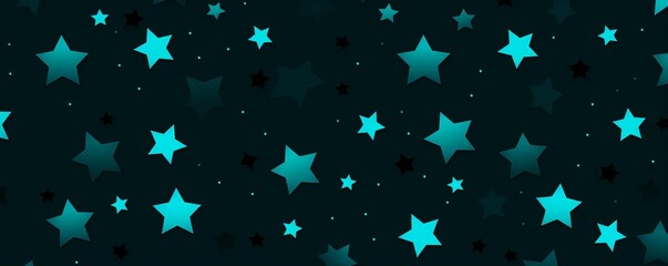 Aesthetic black and cyan star wallpaper, hard lines, flat style, children book illustration