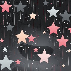 Aesthetic black and gray star wallpaper, hard lines, flat style, children book illustration