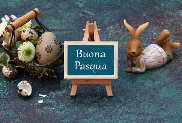 Biglietto d'auguri Buona Pasqua: Decorazione pasquale con la scritta Buona Pasqua. - obrazy, fototapety, plakaty