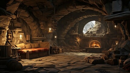 Obraz premium Fireplace in the old abandoned house. AI generated art illustration.