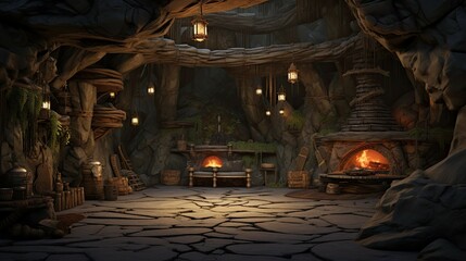 Obraz premium Fireplace in the old abandoned house. AI generated art illustration.