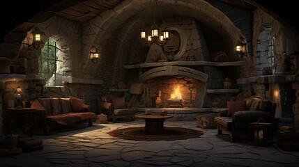 Obraz premium Fireplace in the old abandoned house. AI generated art illustration.