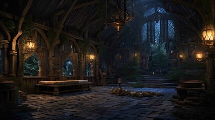 Obraz premium Fireplace in the old abandoned house. AI generated art illustration.