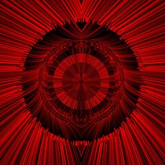 Complex dark red 3D curved structure on black background as depth map contour design