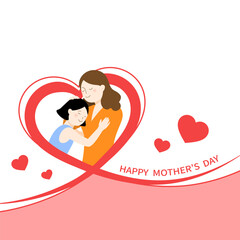 Mothers day event card for mom and daughter love relation with ribbon heart