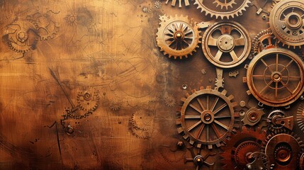 Fototapeta na wymiar Steampunk Paper Background with Gears and Clocks