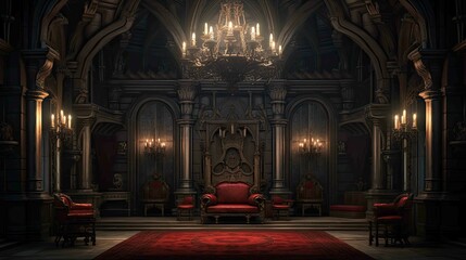 Obraz premium Vampire's Gothic Mansion Bedroom Environment - Interior. AI generated art illustration. 