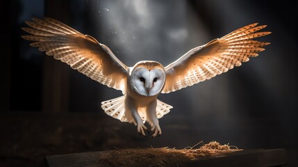 a white owl flying in the air