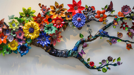 Recycled Metal Floral Wall Art Installation
