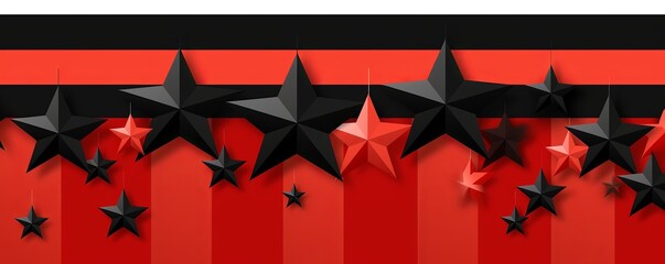 Aesthetic black and red star wallpaper, hard lines, flat style, children book illustration