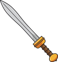 Vector Cartoon Gladius Sword With Gold And Wooden Handle