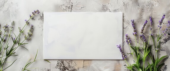 A blank tag mockup on lavender flowers, with copy space for text and a textured rustic background....