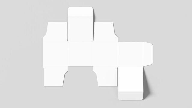 Unfolded cube box mock up isolated on white background. Product packaging box mock up. 3D illustration.