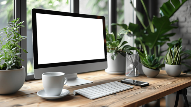 desk with laptop - Powered by Adobe
