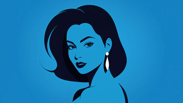 Portrait of a beautiful girl with black hair on a blue background