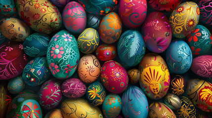 Colorful designer easter eggs. - obrazy, fototapety, plakaty