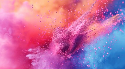 Vivid Color Explosion: Dynamic Powder Burst, dynamic burst of multicolored powder creates a vivid...