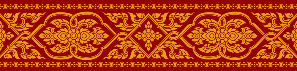 Thai pattern seamless, red and gold thai background, thai pattern temple