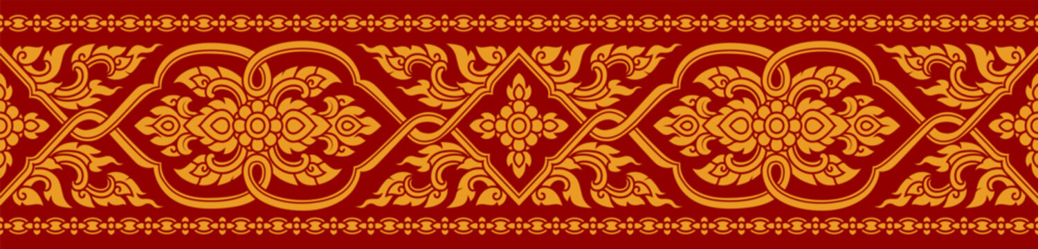 Thai pattern seamless, red and gold thai background, thai pattern temple