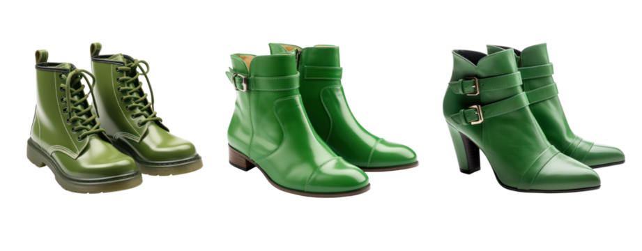 Set of green boot shoe fashion isolated on transparent background.