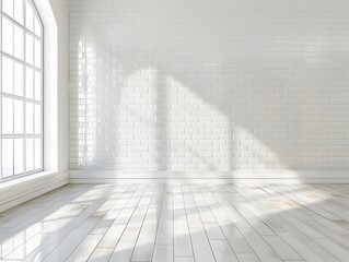 Obraz premium Bright and Airy Sunlit Room with Hardwood Flooring and Expansive Minimalist Design
