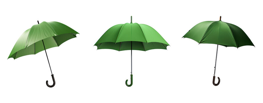 Set of green umbrella isolated on transparent background.