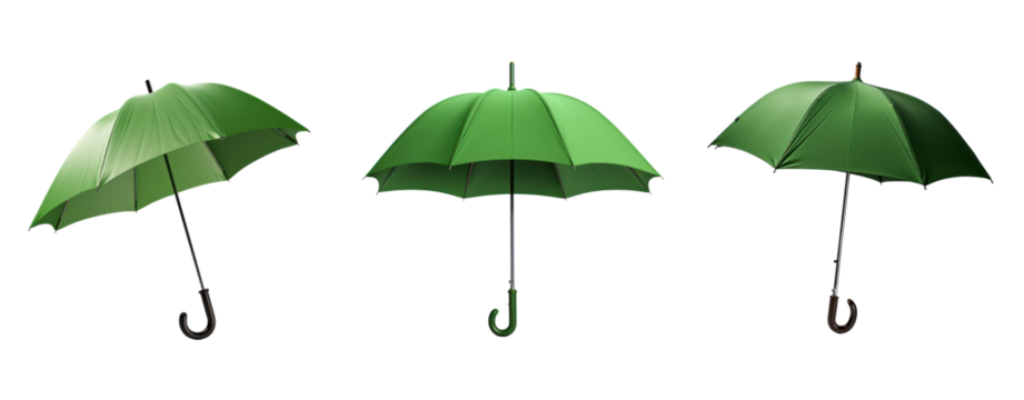 Set of green umbrella isolated on transparent background.