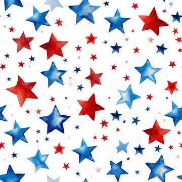 Watercolor asbtract stars background in red and blue colors. USA national holiday concept background. Seamless background.