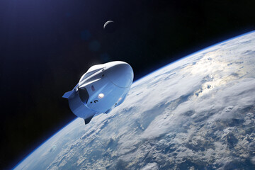Cargo spacecraft in low-Earth orbit. Elements of this image furnished by NASA. © Paopano