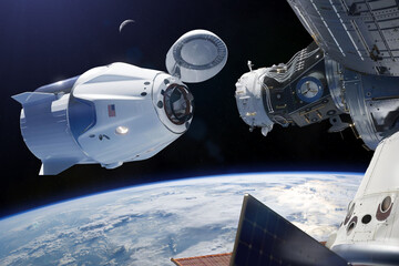 Cargo spacecraft in low-Earth orbit. Elements of this image furnished by NASA.