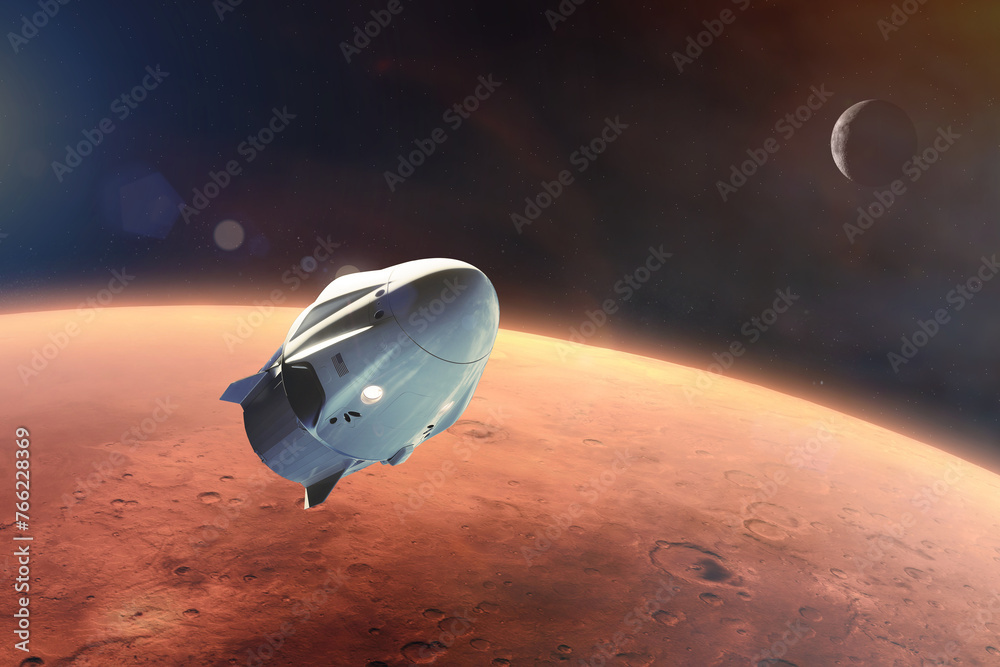 Wall mural cargo spacecraft in low-mars orbit. elements of this image furnished by nasa.