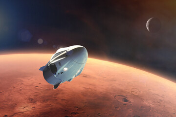 Cargo spacecraft in low-Mars orbit. Elements of this image furnished by NASA. © Paopano