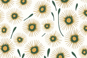 Fototapeta na wymiar Daisy pattern, hand draw, simple line, green and gold