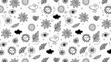 Seamless pattern with hand drawn doodle elements. Vector illustration.