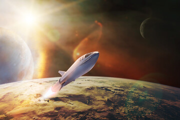 Starship in low-Earth orbit. Elements of this image furnished by NASA.