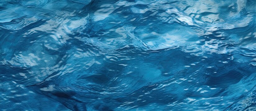 An artistic closeup of a fluid electric blue water surface with mesmerizing waves, resembling a painting of a meteorological phenomenon