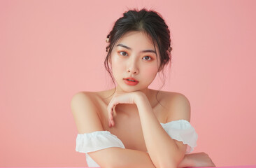 Obraz na płótnie Canvas Portrait of a beautiful Korean woman with clean and healthy skin tone