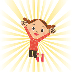 頑張るポーズでジャンプする女の子